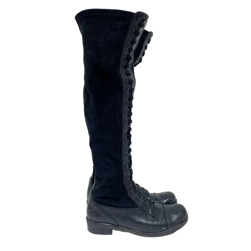 Stuart Weitzman Womens Size 8 Workit Black Laced Over Knee Boots